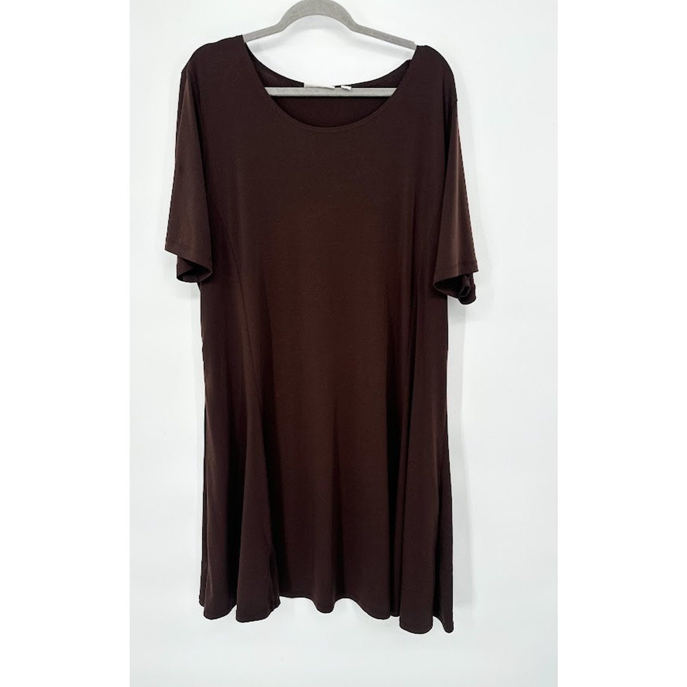 Susan Graver Brown Liquid Knit Dress 3X Knee Length Casual Lagenlook Chocolate